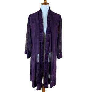 R&M Richards Plum Sheer Mesh Duster Jacket Open Front Lightweight Layer 22W NWT